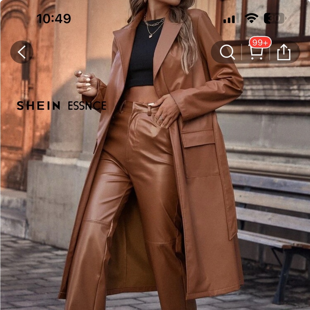 Shein Essence Brown Faux Leather Coat